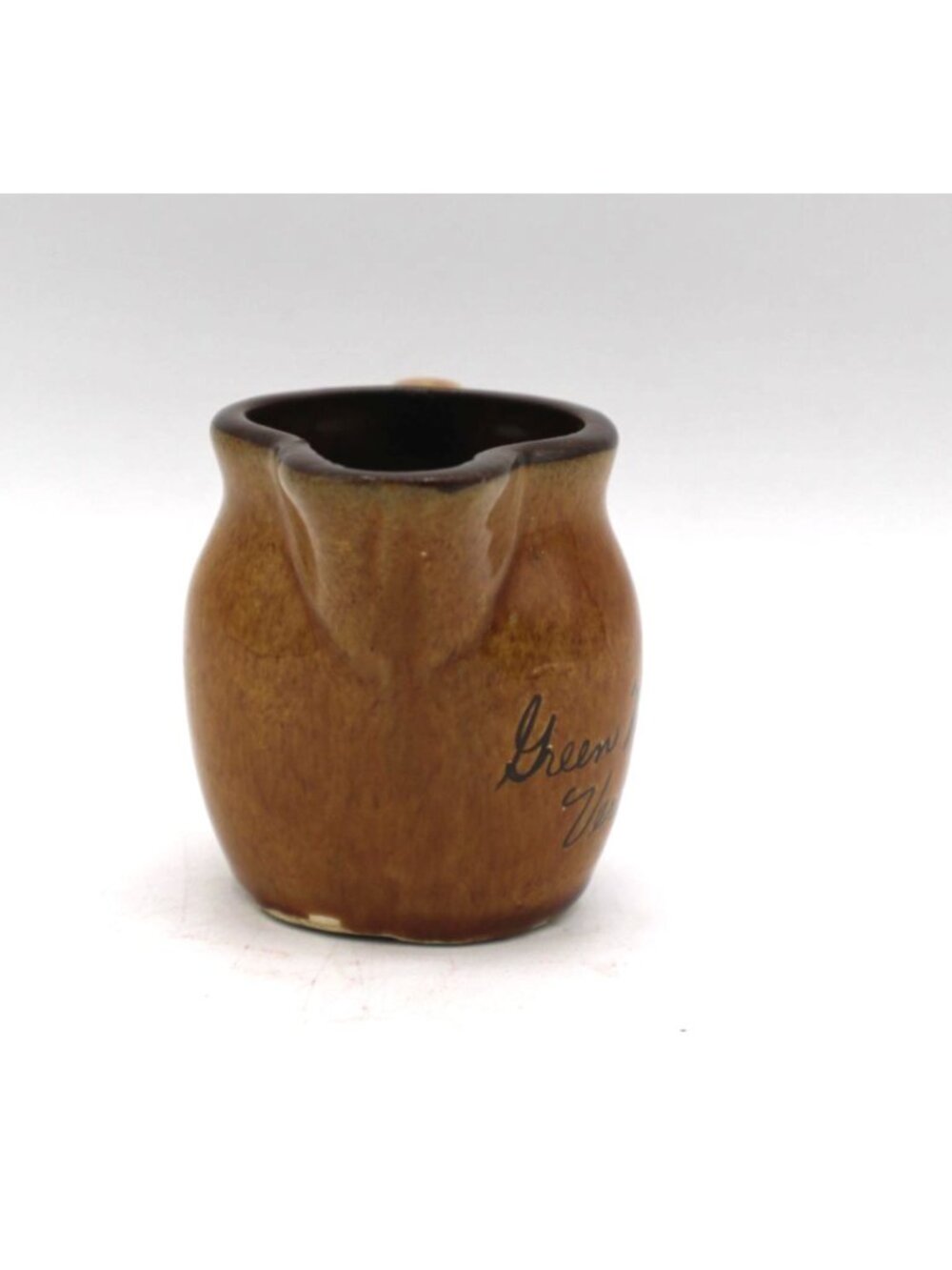 Mini Creamer Pitcher Green Mountains Vermont Brown Ceramic Pottery Vtg Souvenir - Picture 7 of 11